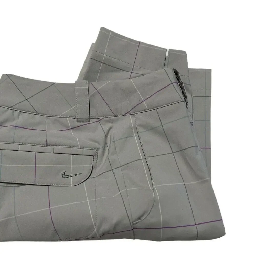 Nike Women Golf Dri-Fit under knee Pants Sz 4 Gray Plaid flat front